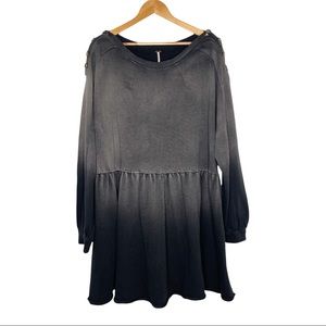 Free People Black Ombre Long Sleeve Oversized Terry Dress Size Large